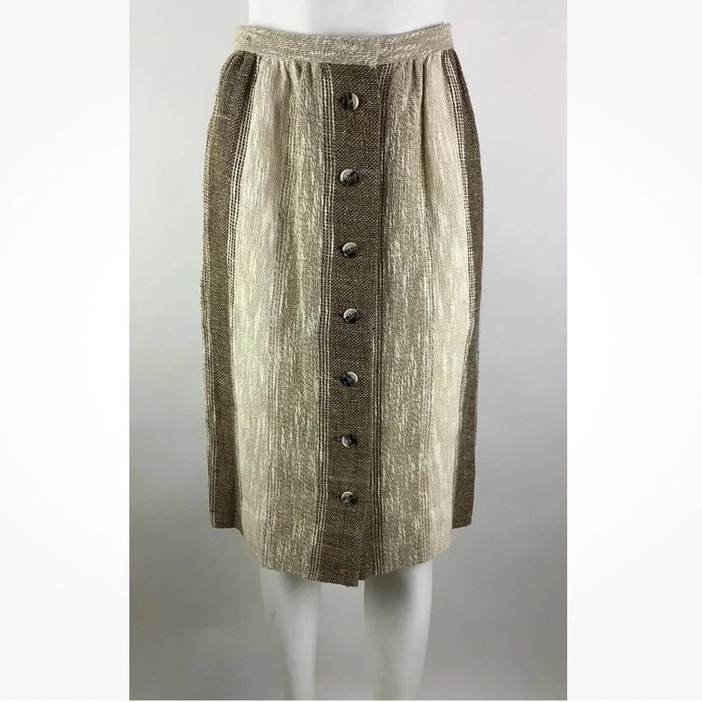 Vintage Albert Capraro Sz 6 Canvas High Waist A-Line Skirt Brown Colorblock